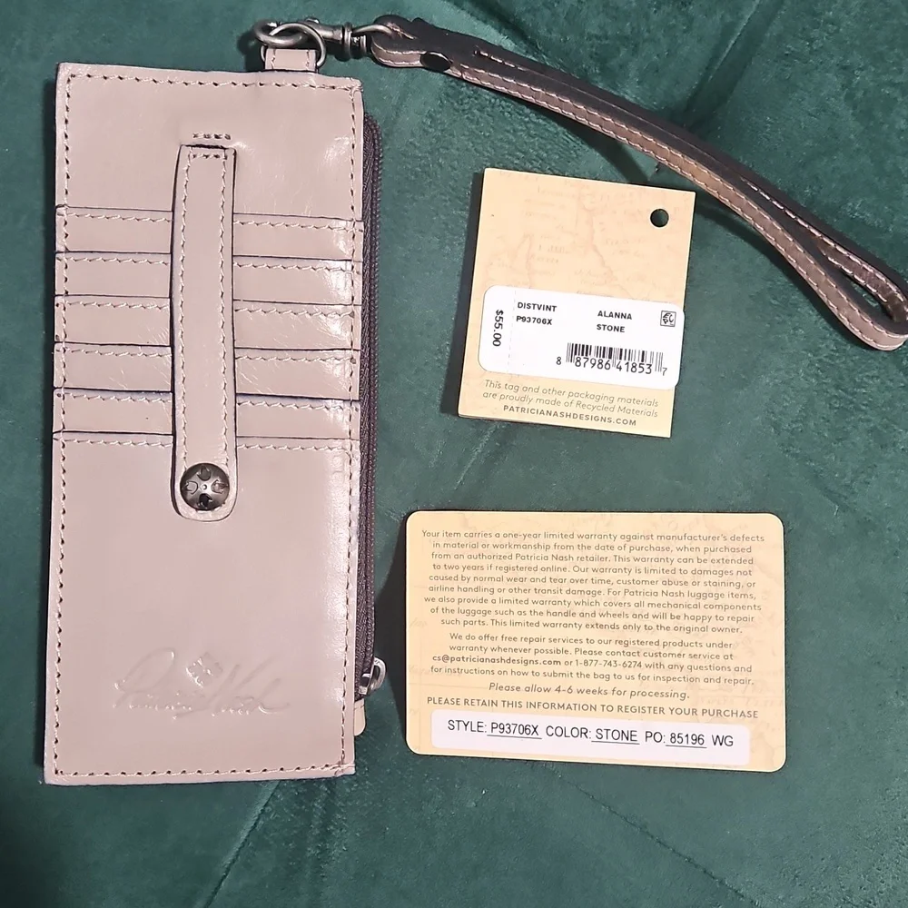 Patricia Nash Alanna Leather Credit Card Wristlet RFID Wallet - STONE New